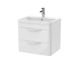 Modern Splash 600mm Gloss White 2 Drawer Wall Hung Vanity Unit With Polymarble Basin