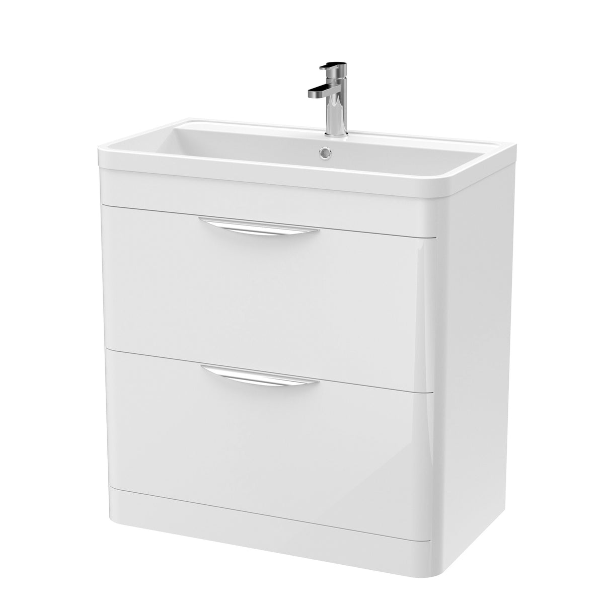 Modern Splash 800mm Gloss White 2 Drawer Floor Standing Vanity Unit With Basin