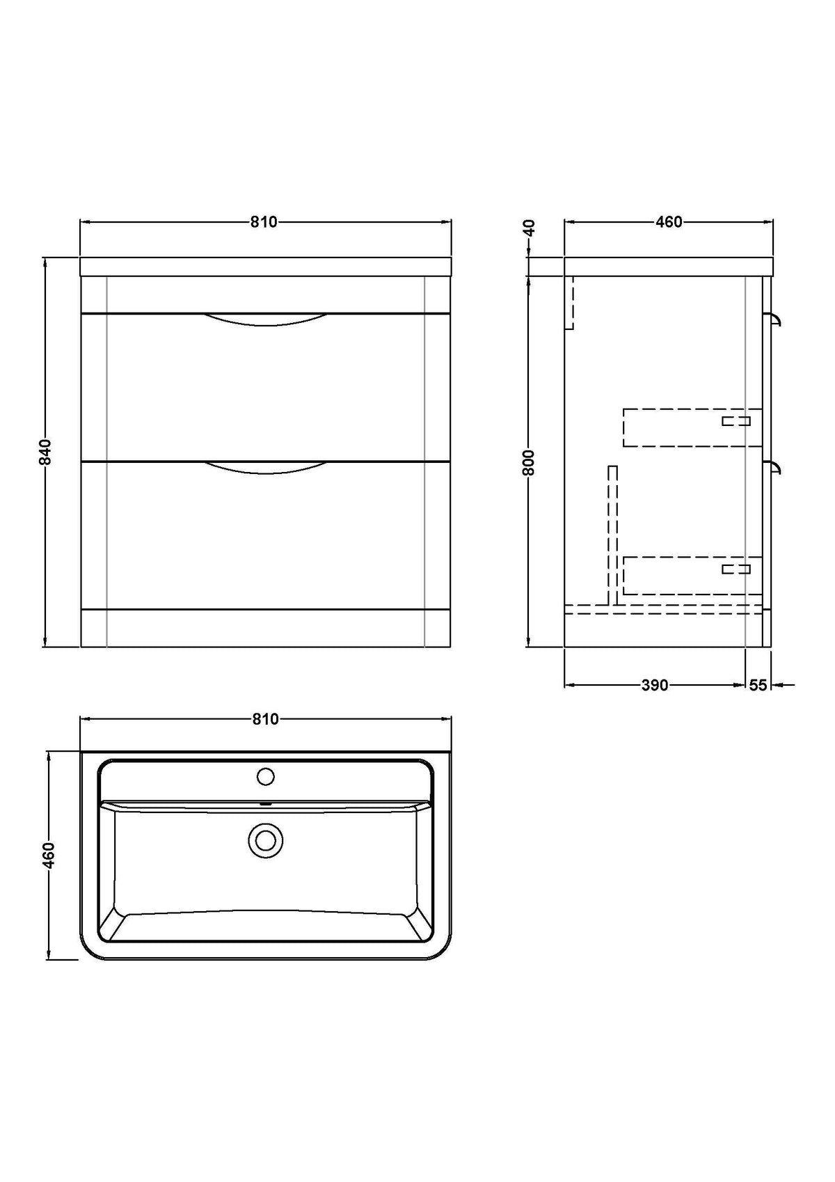 Modern Splash 800mm Gloss White 2 Drawer Floor Standing Vanity Unit With Basin