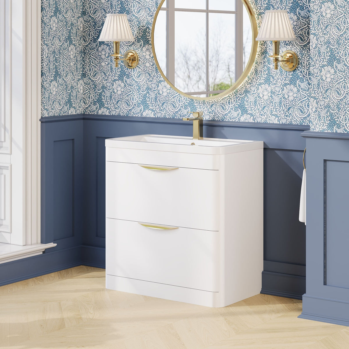 Modern Splash 800mm Gloss White 2 Drawer Floor Standing Vanity Unit With Basin