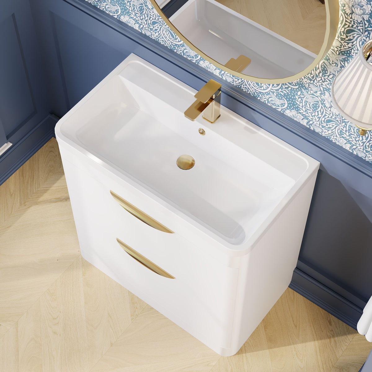 Modern Splash 800mm Gloss White 2 Drawer Floor Standing Vanity Unit With Polymarble Basin