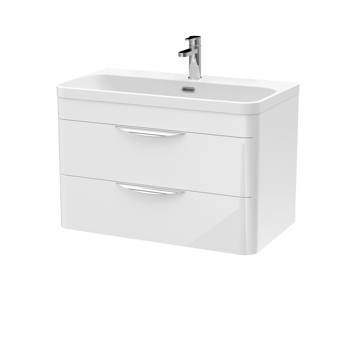 Modern Splash 800mm Gloss White 2 Drawer Wall Hung Vanity Unit With Thin Edge Basin