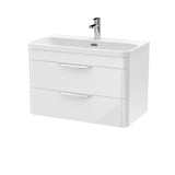 Modern Splash 800mm Gloss White 2 Drawer Wall Hung Vanity Unit With Thin Edge Basin