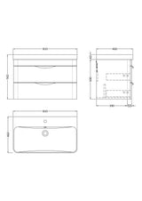 Modern Splash 800mm Gloss White 2 Drawer Wall Hung Vanity Unit With Thin Edge Basin