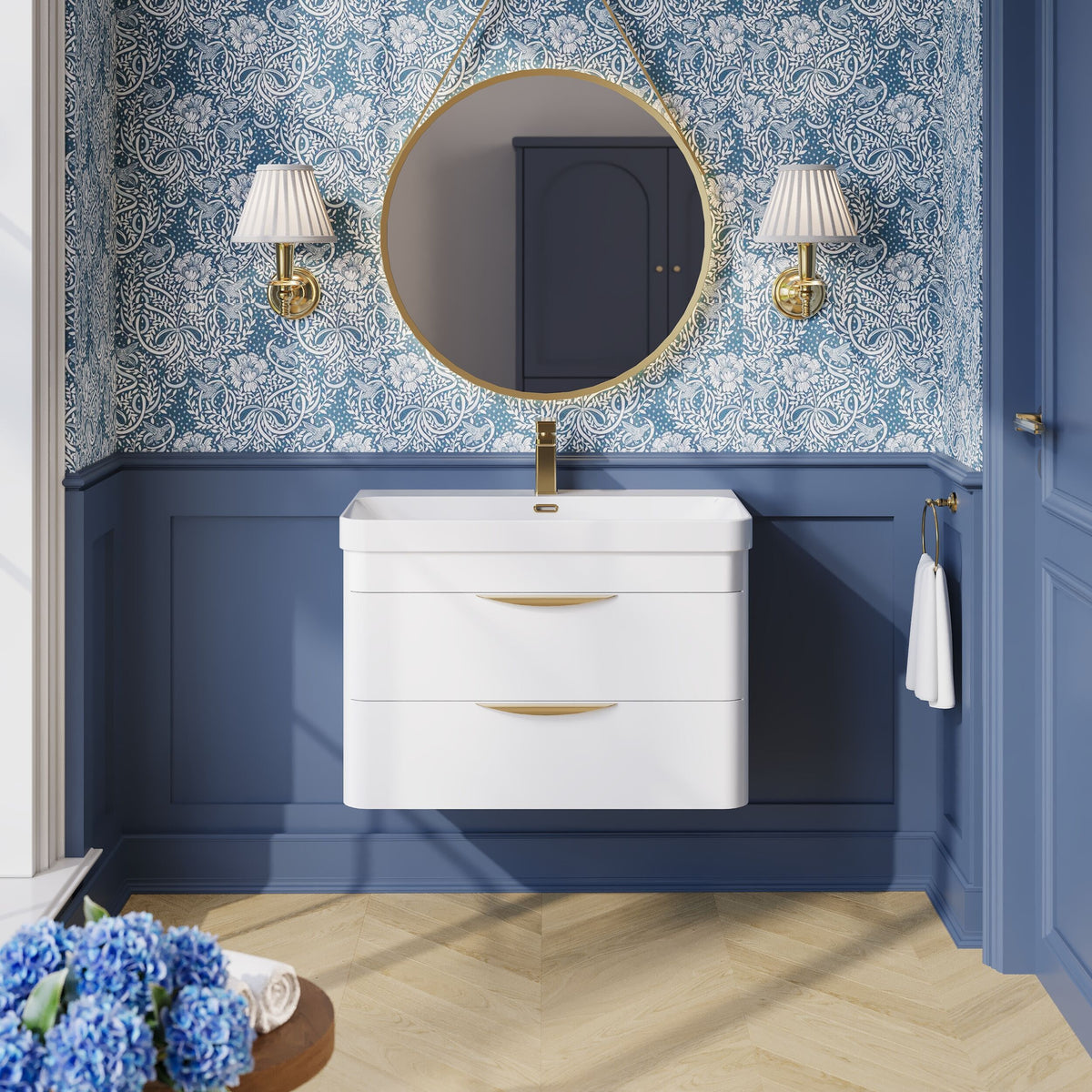 Modern Splash 800mm Gloss White 2 Drawer Wall Hung Vanity Unit With Thin Edge Basin