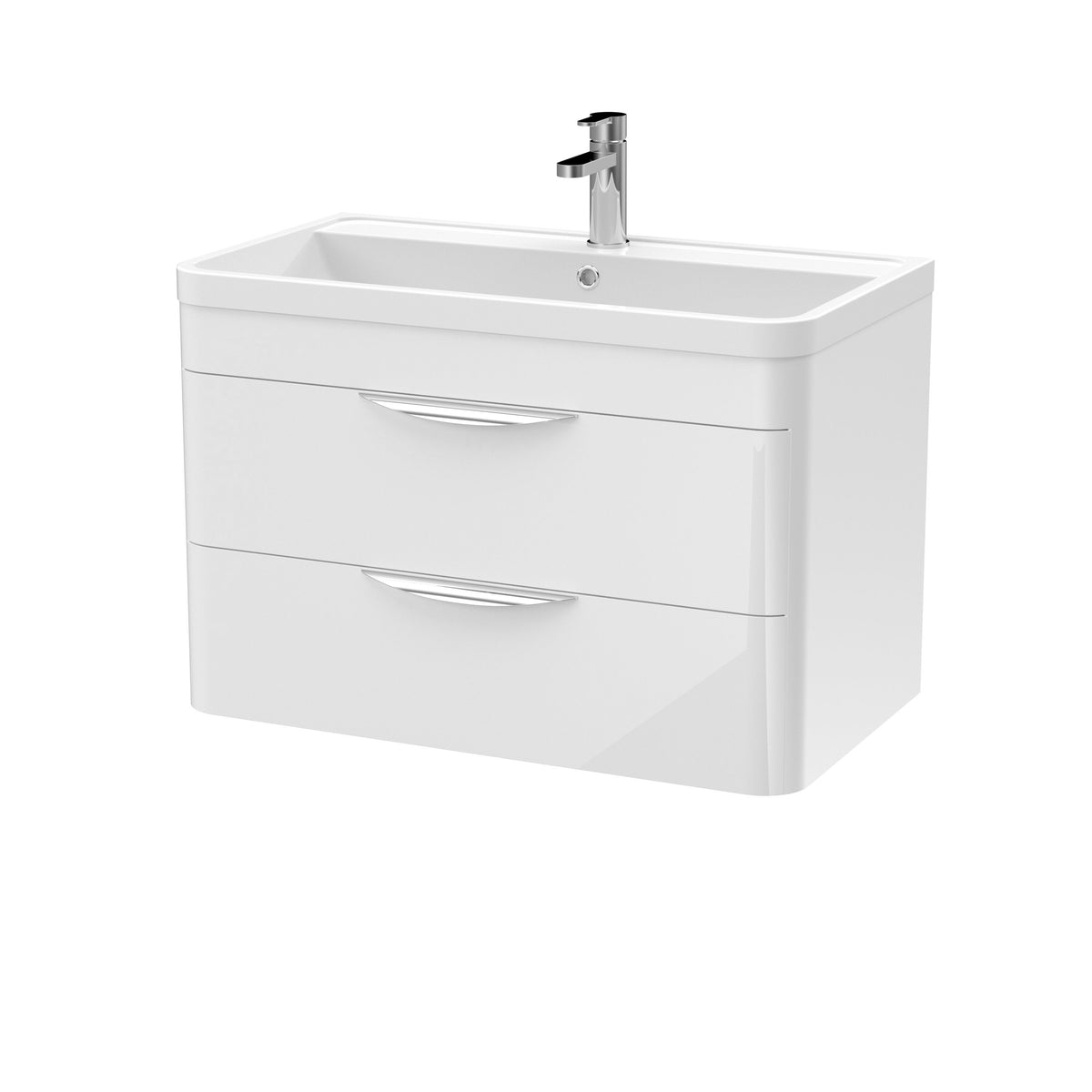 Modern Splash 800mm Gloss White 2 Drawer Wall Hung Vanity Unit With Polymarble Basin