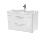 Modern Splash 800mm Gloss White 2 Drawer Wall Hung Vanity Unit With Polymarble Basin