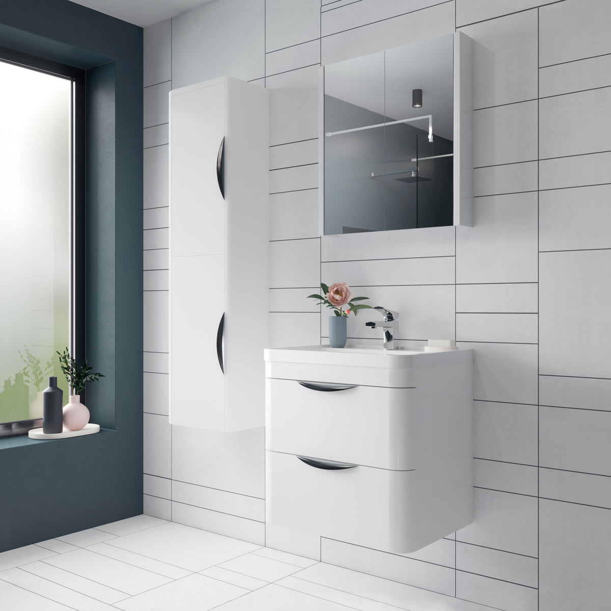 Modern Splash 800mm Gloss White 2 Drawer Wall Hung Vanity Unit With Polymarble Basin