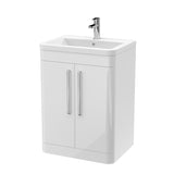 Modern Splash Parade 600mm Gloss White 2 Door Floor Standing Vanity Unit With Basin