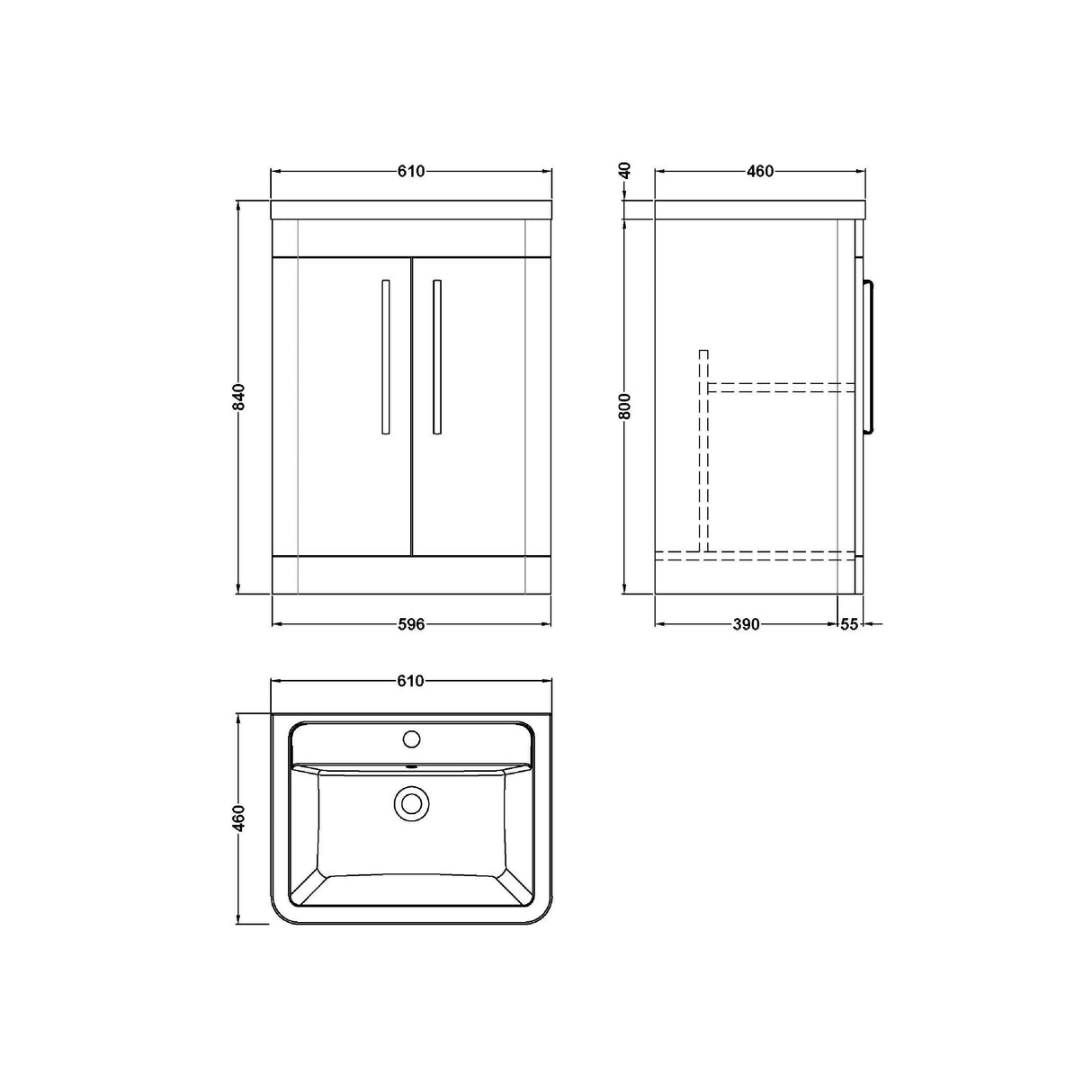 Modern Splash Parade 600mm Gloss White 2 Door Floor Standing Vanity Unit With Basin