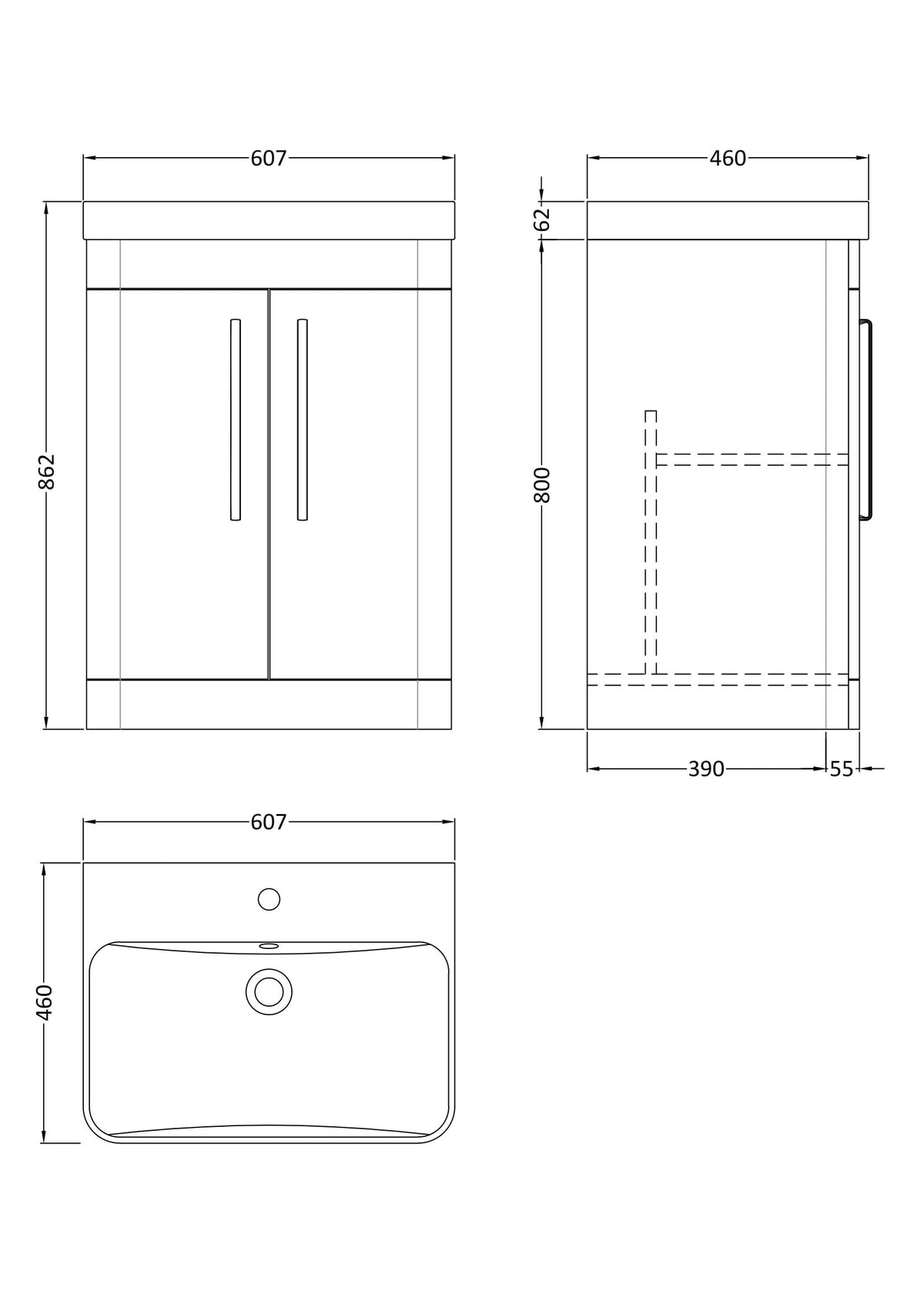 Modern Splash 600mm Gloss White 2 Door Floor Standing Vanity Unit With Thin Edge Basin