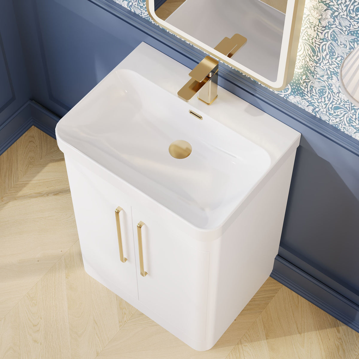 Modern Splash 600mm Gloss White 2 Door Floor Standing Vanity Unit With Thin Edge Basin