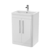 Modern Splash 600mm Gloss White 2 Drawer Floor Standing Vanity Unit With Polymarble Basin
