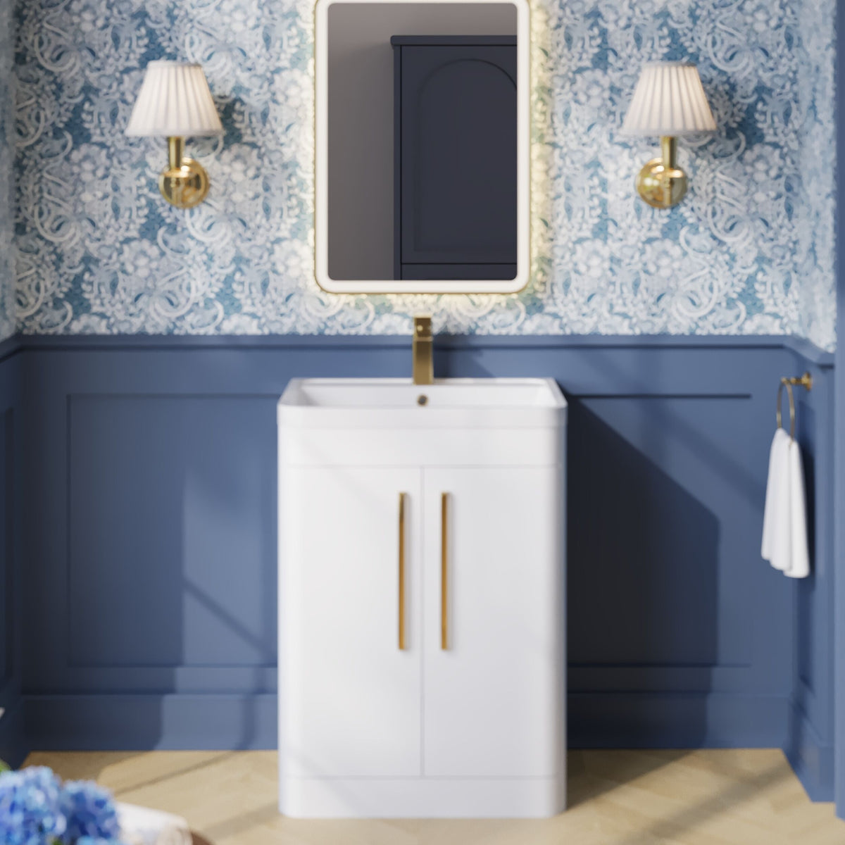 Modern Splash 600mm Gloss White 2 Drawer Floor Standing Vanity Unit With Polymarble Basin