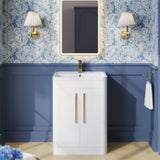 Modern Splash 600mm Gloss White 2 Drawer Floor Standing Vanity Unit With Polymarble Basin