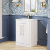 Modern Splash 600mm Gloss White 2 Drawer Floor Standing Vanity Unit With Polymarble Basin