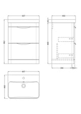 Modern Splash 600mm Pebble Grey 2 Drawer Floor Standing Vanity Unit With Thin Edge Basin