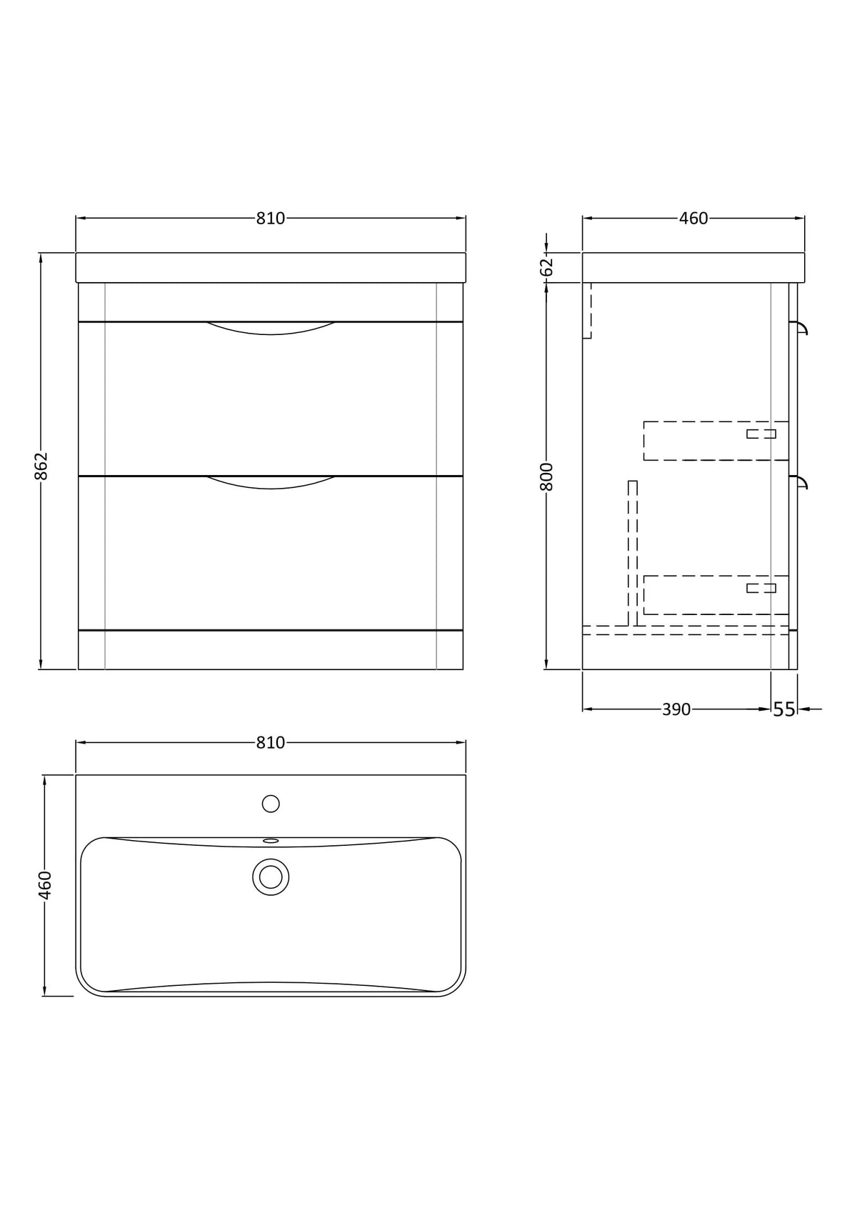 Modern Splash 800mm Pebble Grey 2 Drawer Floor Standing Vanity Unit With Thin Edge Basin