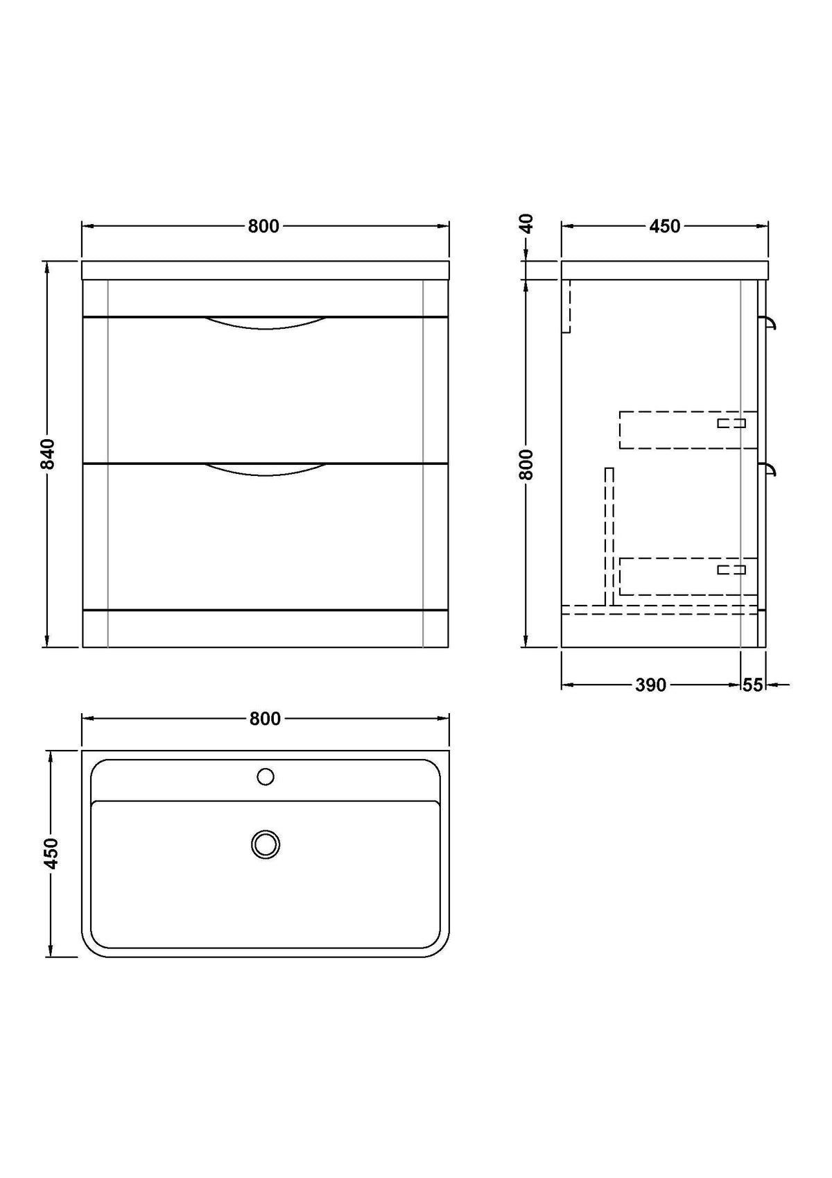 Modern Splash 800mm Pebble Grey 2 Drawer Floor Standing Vanity Unit With Polymarble Basin