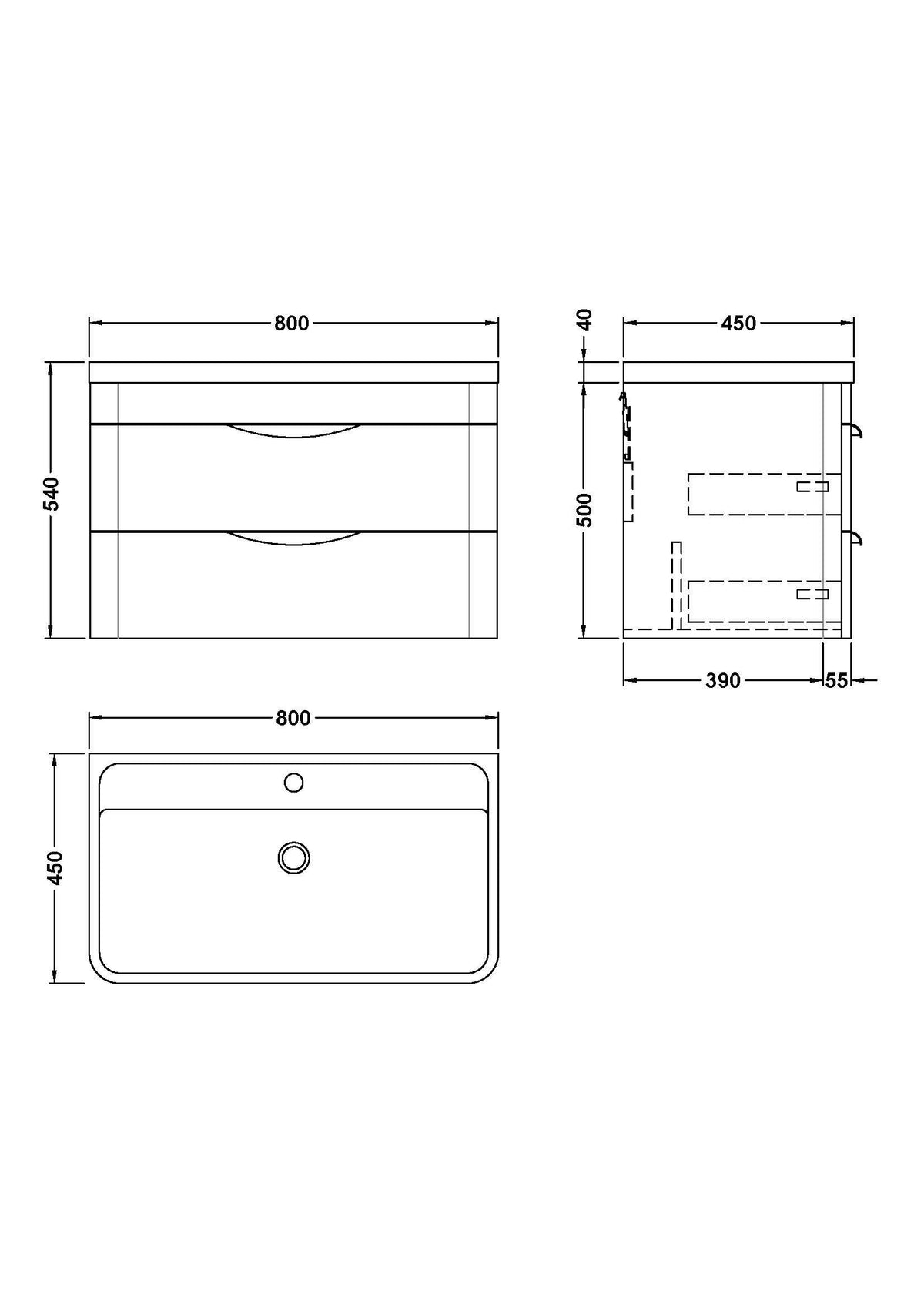 Modern Splash 800mm Pebble Grey 2 Drawer Wall Hung Vanity Unit With Polymarble Basin