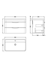 Modern Splash 800mm Pebble Grey 2 Drawer Wall Hung Vanity Unit With Polymarble Basin