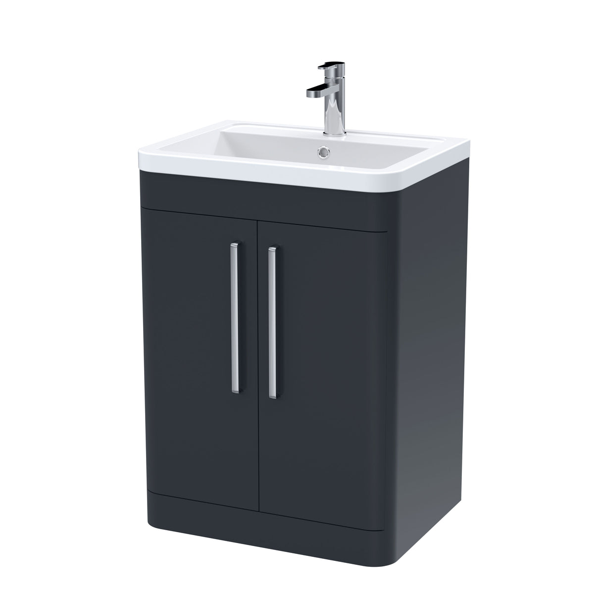 Modern Splash Parade 600mm Soft Black 2 Door Floor Standing Vanity Unit With Basin