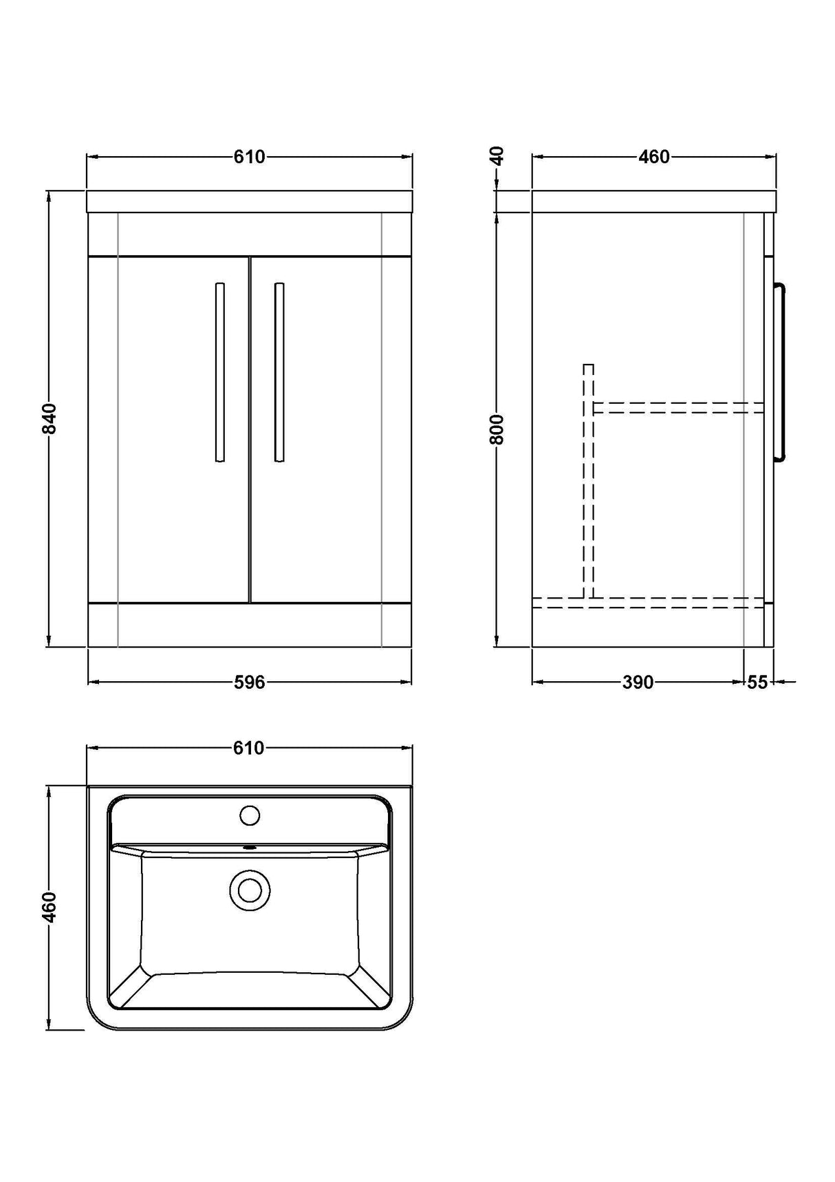 Modern Splash Parade 600mm Soft Black 2 Door Floor Standing Vanity Unit With Basin