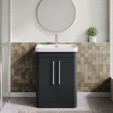 Modern Splash 600mm Soft Black 2 Door Floor Standing Vanity Unit With Thin Edge Basin