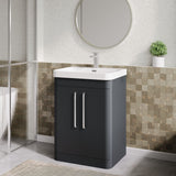Modern Splash 600mm Soft Black 2 Door Floor Standing Vanity Unit With Thin Edge Basin