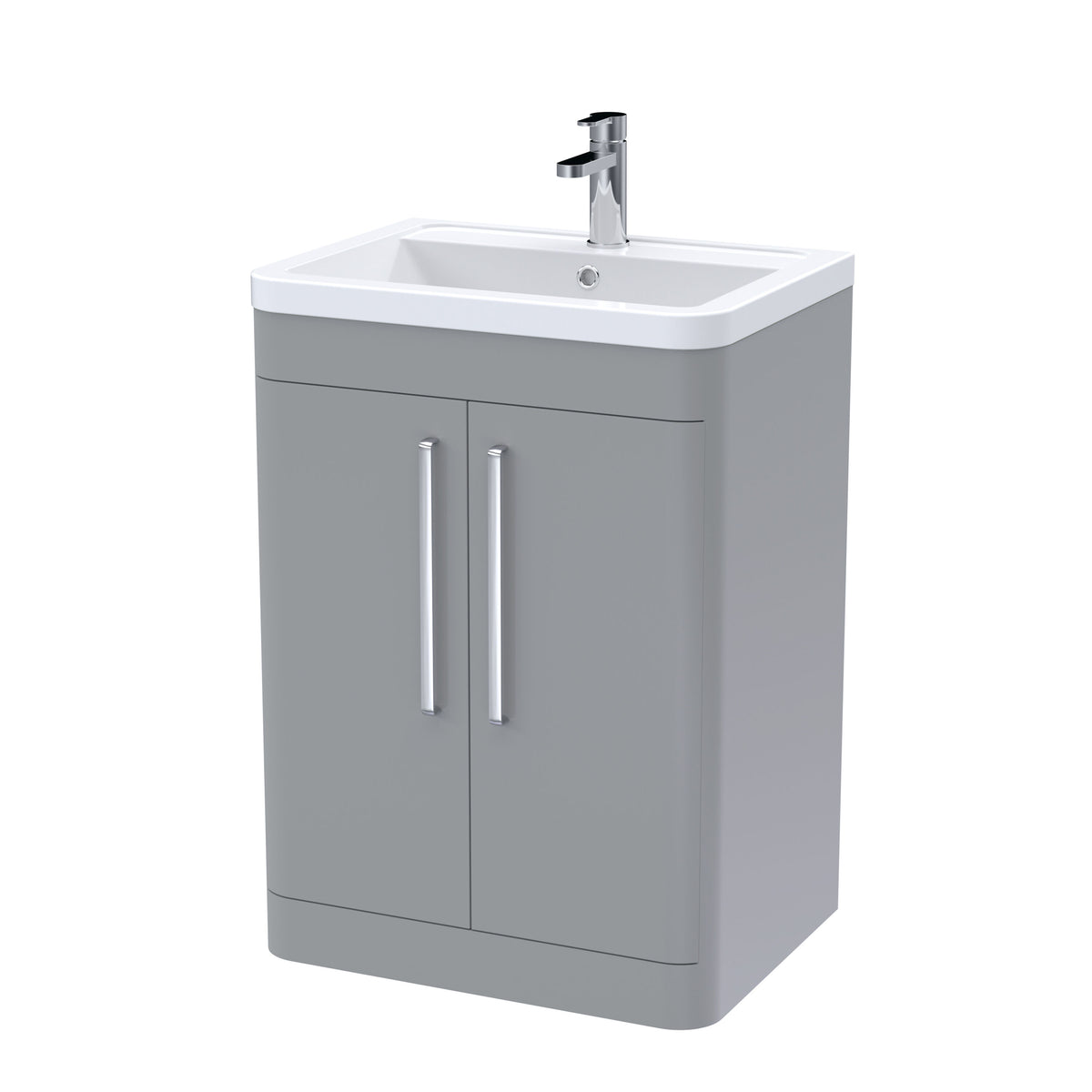 Modern Splash 600mm Satin Grey 2 Door Floor Standing Vanity Unit With Basin
