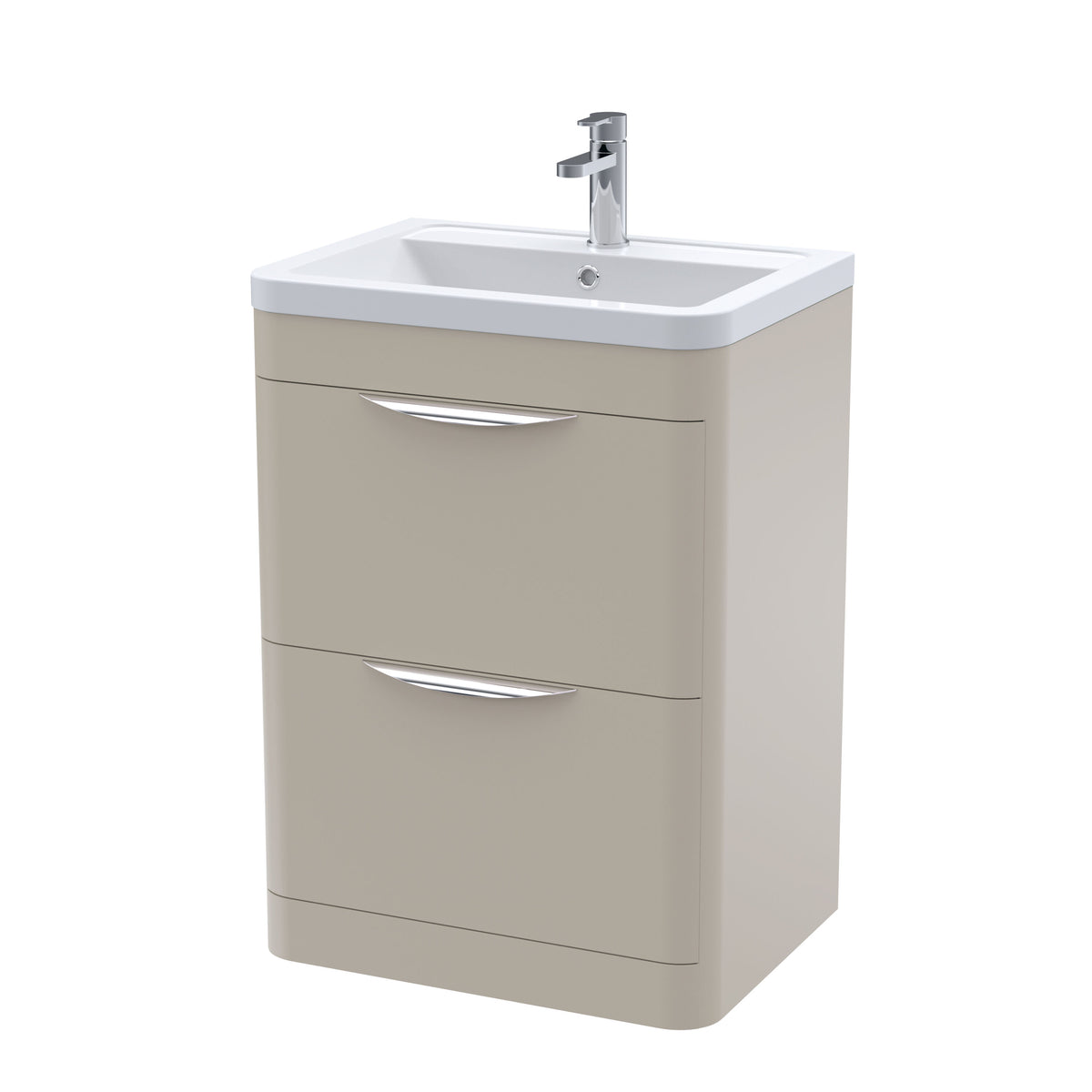 Modern Splash 600mm Pebble Grey 2 Drawer Floor Standing Vanity Unit With Basin