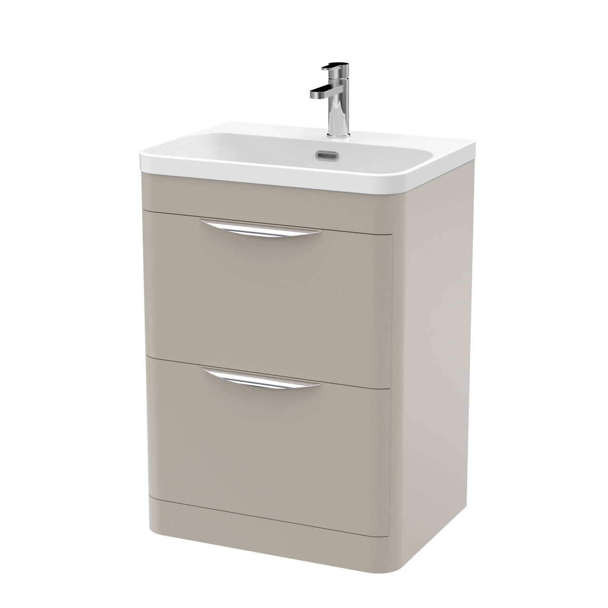 Modern Splash 600mm Pebble Grey 2 Drawer Floor Standing Vanity Unit With Thin Edge Basin