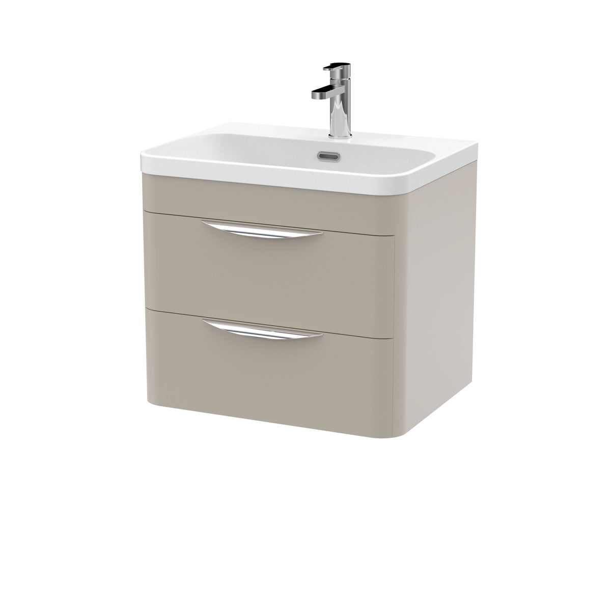 Modern Splash 600mm Pebble Grey 2 Drawer Wall Hung Vanity Unit With Thin Edge Basin