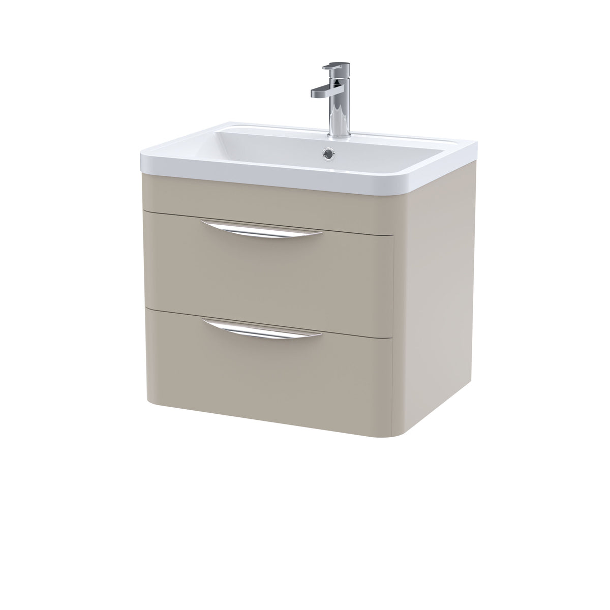 Modern Splash 600mm Pebble Grey 2 Drawer Wall Hung Vanity Unit With Polymarble Basin