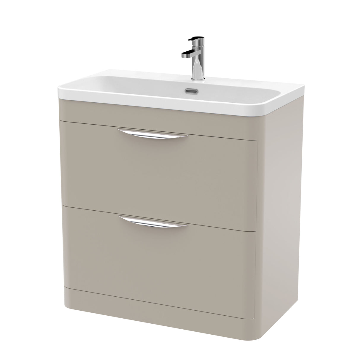 Modern Splash 800mm Pebble Grey 2 Drawer Floor Standing Vanity Unit With Thin Edge Basin