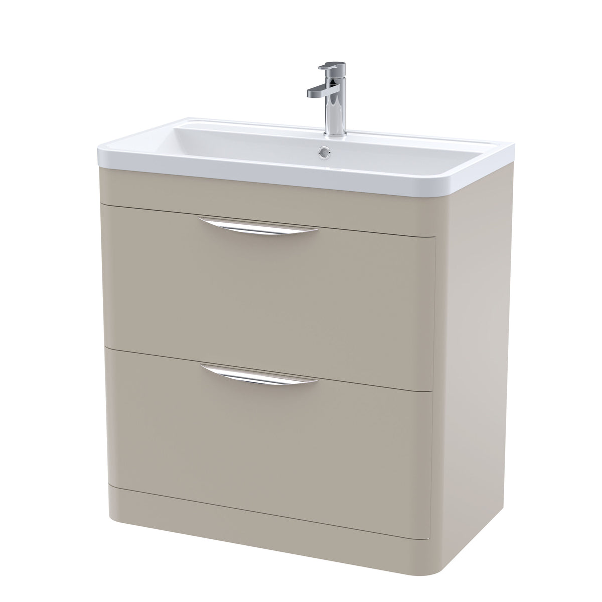 Modern Splash 800mm Pebble Grey 2 Drawer Floor Standing Vanity Unit With Polymarble Basin