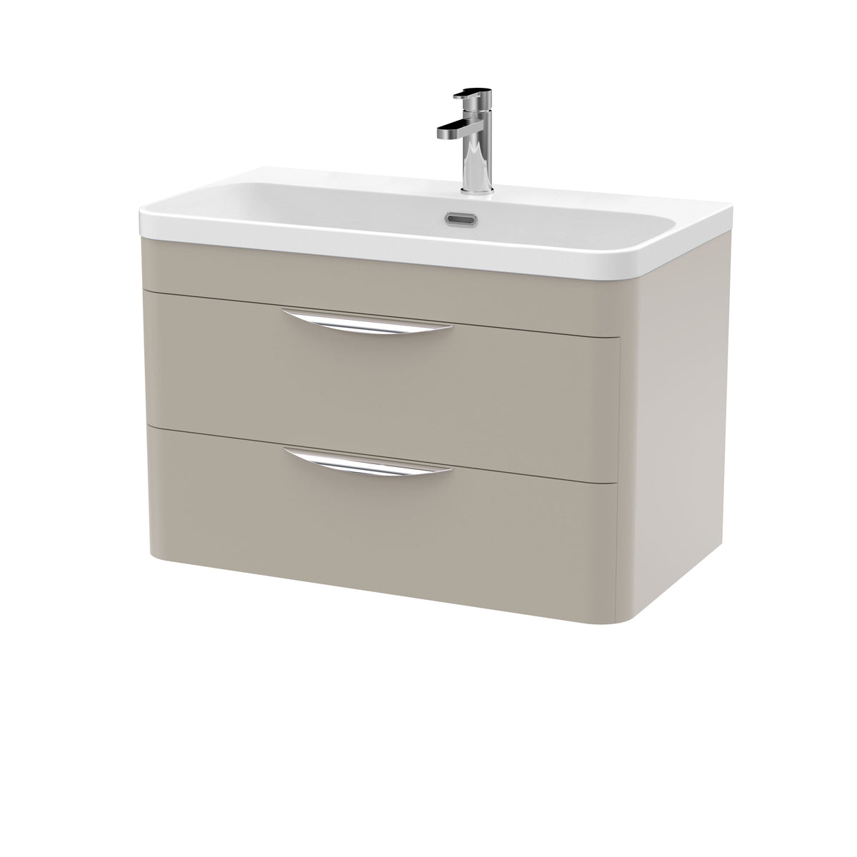 Modern Splash 800mm Pebble Grey 2 Drawer Wall Hung Vanity Unit With Thin Edge Basin