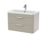 Modern Splash 800mm Pebble Grey 2 Drawer Wall Hung Vanity Unit With Thin Edge Basin
