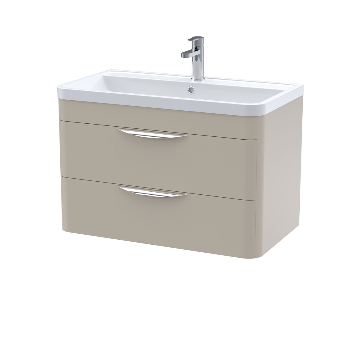 Modern Splash 800mm Pebble Grey 2 Drawer Wall Hung Vanity Unit With Polymarble Basin