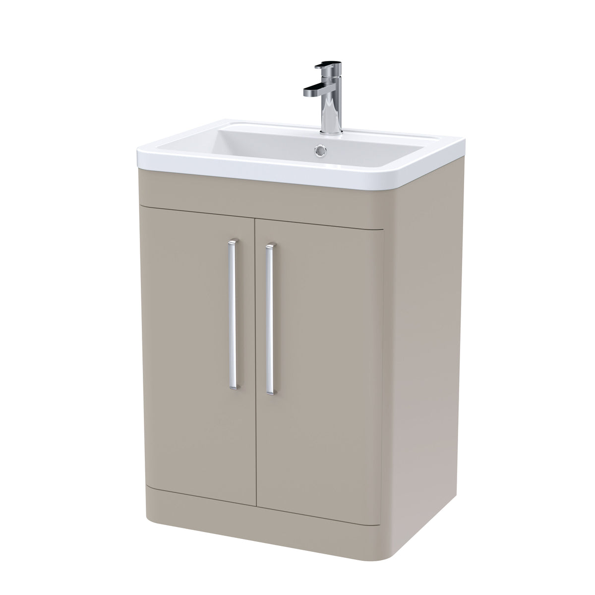 Modern Splash 600mm Pebble Grey 2 Door Floor Standing Vanity Unit With Basin