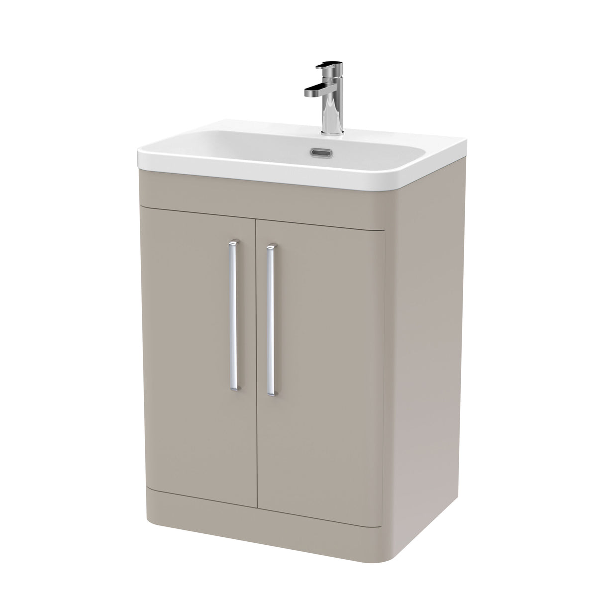 Modern Splash 600mm Pebble Grey 2 Door Floor Standing Vanity Unit With Thin Edge Basin