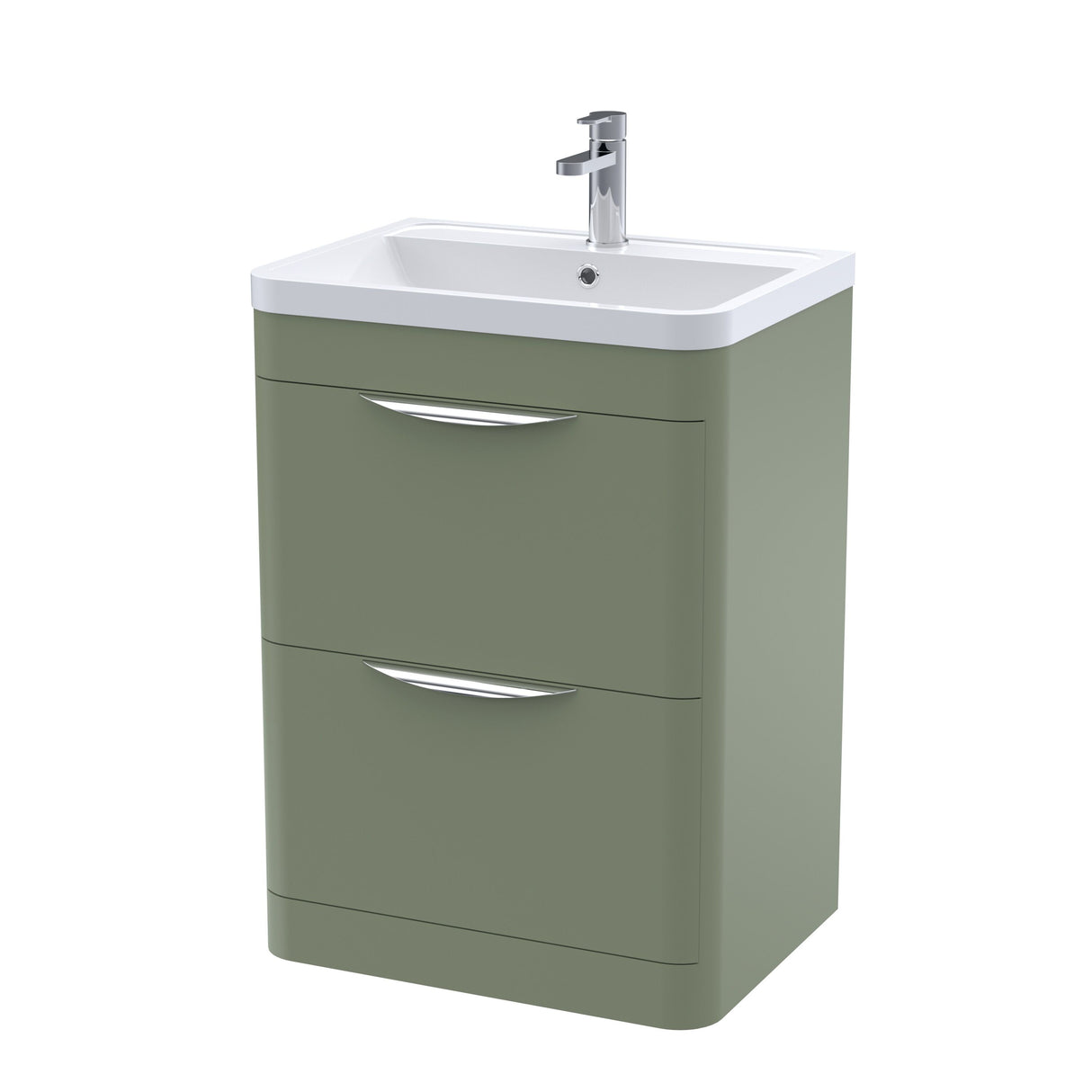 Modern Splash Parade 600mm Satin Green 2 Drawer Floor Standing Vanity Unit With Basin
