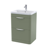 Modern Splash Parade 600mm Satin Green 2 Drawer Floor Standing Vanity Unit With Basin