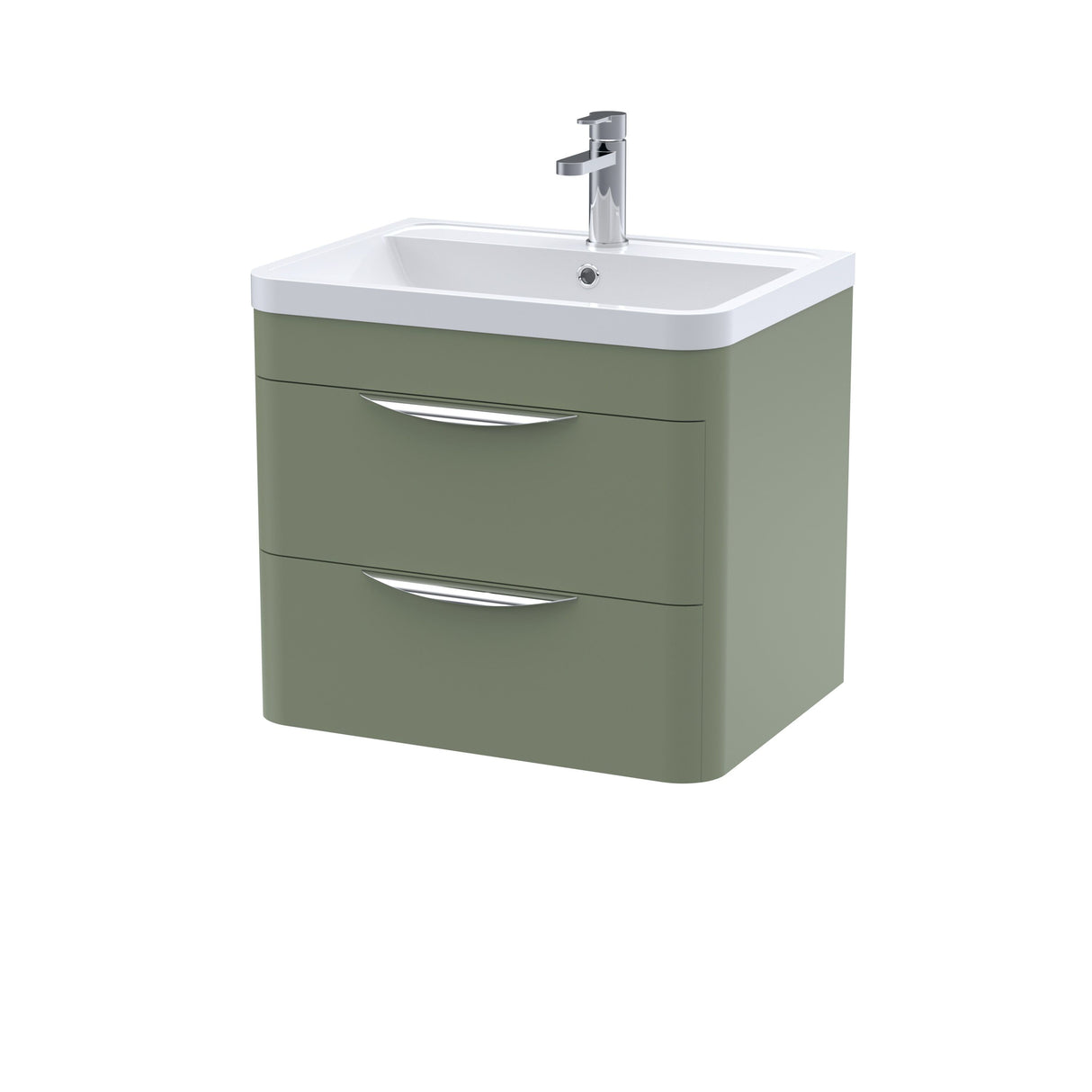 Modern Splash Parade 600mm Satin Green 2 Drawer Wall Hung Vanity Unit With Basin