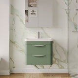 Modern Splash 600mm Satin Green 2 Door Wall Hung Vanity Unit With Polymarble Basin