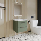 Modern Splash 600mm Satin Green 2 Door Wall Hung Vanity Unit With Polymarble Basin