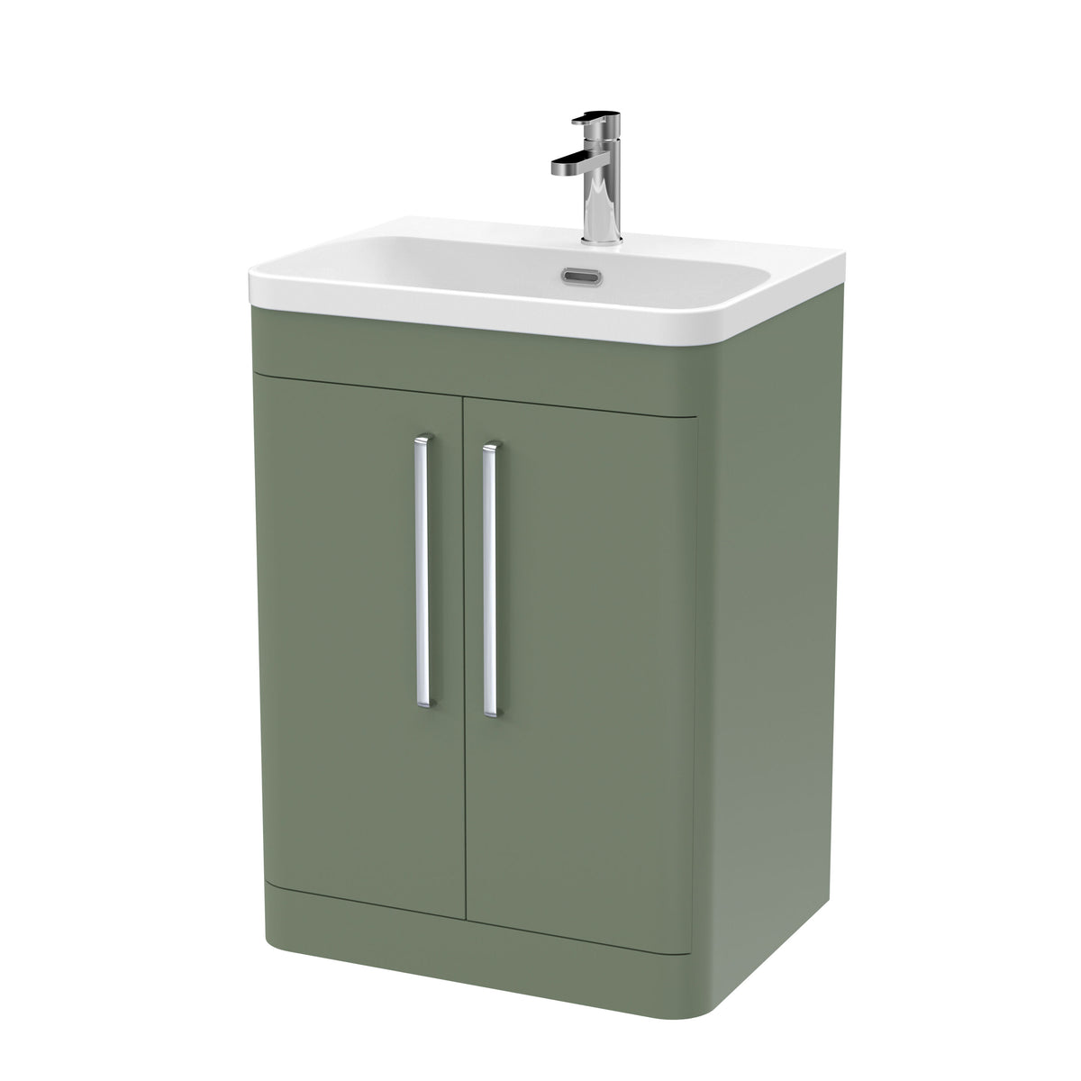 Modern Splash 600mm Satin Green 2 Door Floor Standing Vanity Unit With Thin Edge Basin