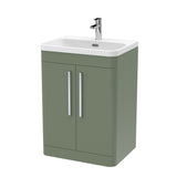 Modern Splash 600mm Satin Green 2 Door Floor Standing Vanity Unit With Thin Edge Basin