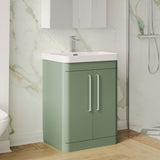 Modern Splash 600mm Satin Green 2 Door Floor Standing Vanity Unit With Thin Edge Basin