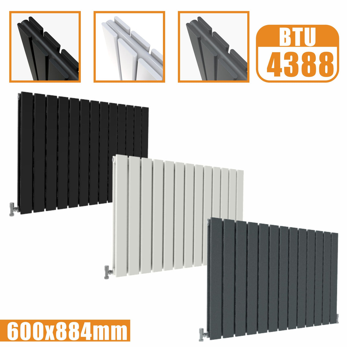 Modern Splash Flat Panel White Radiator Horizontal 600x884mm Double
